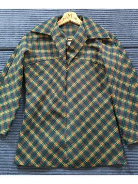 VTG Sears Tartan Plaid Flannel Shirt–Green/Red/Yellow–Classic 60s/70s Workwear